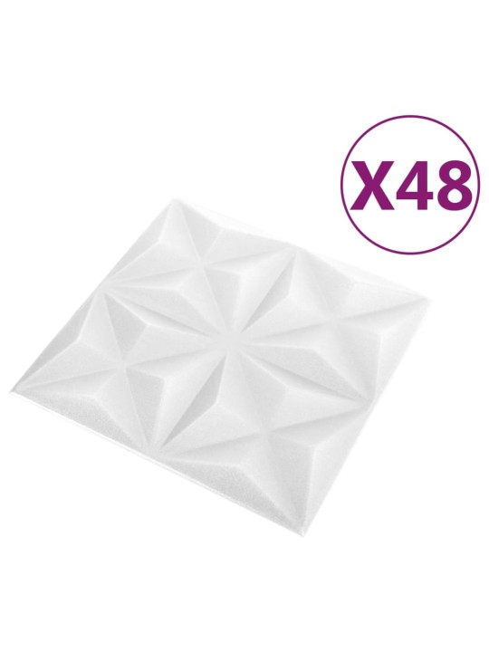 3D-seinäpaneelit 48 kpl 50x50 cm valkoinen origami 12 m²