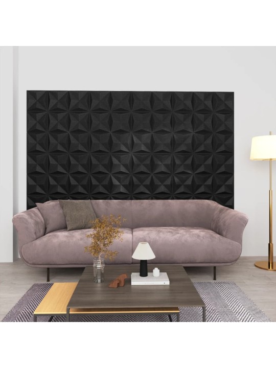 3D-seinäpaneelit 48 kpl 50x50 cm musta origami 12 m²