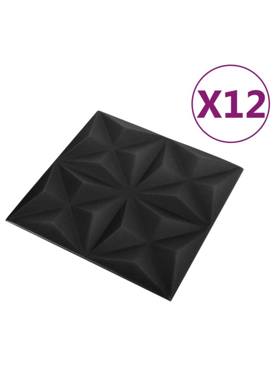 3D-seinäpaneelit 12 kpl 50x50 cm musta origami 3 m²