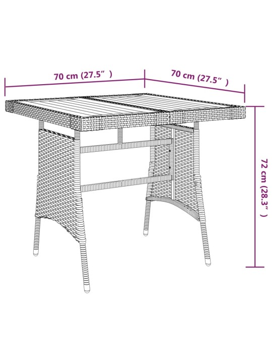 Puutarhapöytä musta 70x70x72 cm polyrottinki ja akaasiapuu