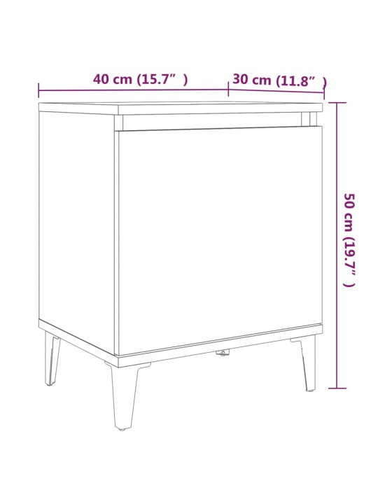 Yöpöydät metallijaloilla 2 kpl harmaa Sonoma 40x30x50 cm