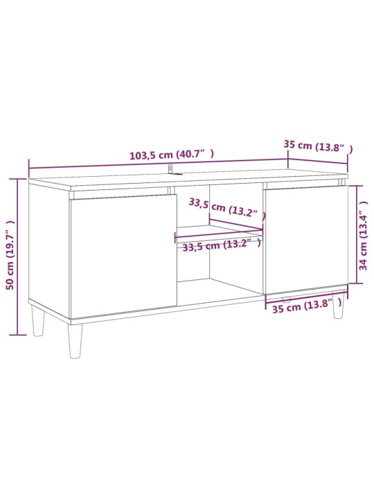 TV-taso täyspuiset jalat harmaa Sonoma 103,5x35x50 cm