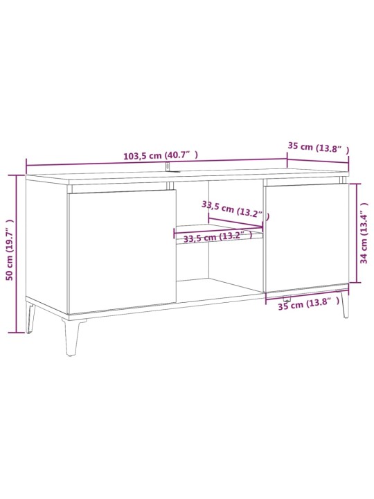 TV-taso metallijaloilla ruskea tammi 103,5x35x50 cm