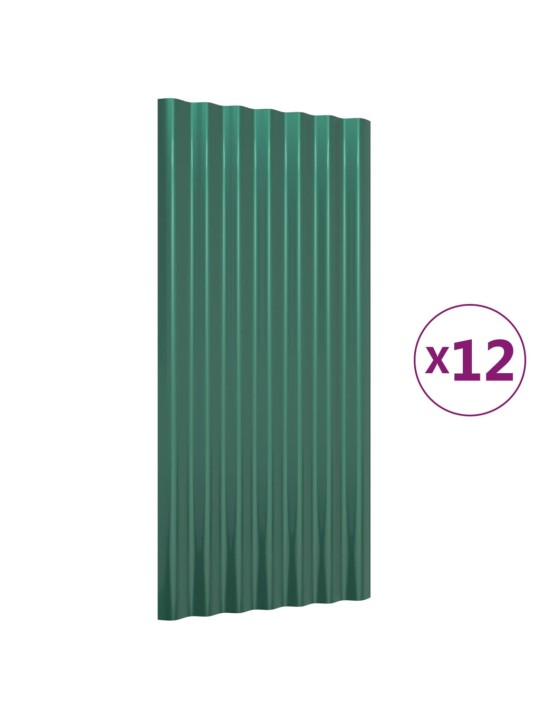Kattopaneeli 12 kpl jauhemaalattu teräs vihreä 80x36 cm