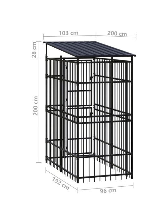 Koiran ulkohäkki katolla teräs 1,84 m²