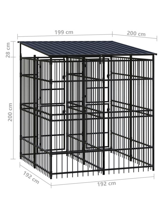 Koiran ulkohäkki katolla teräs 3,69 m²