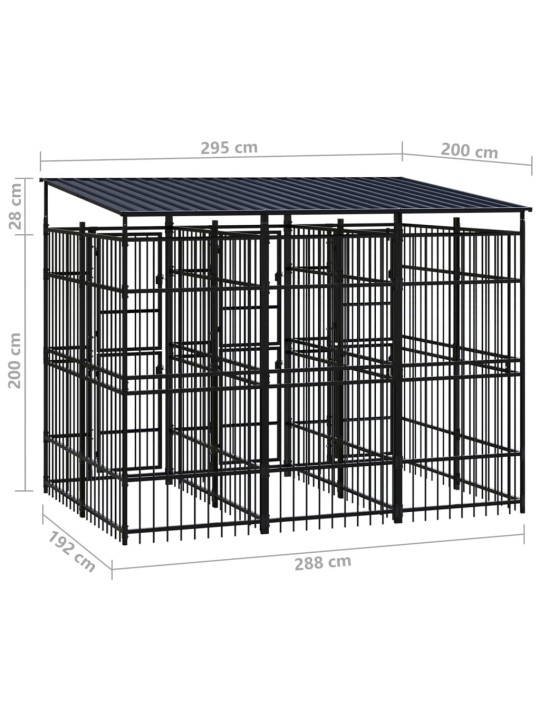 Koiran ulkohäkki katolla teräs 5,53 m²