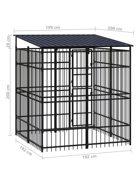 Koiran ulkohäkki katolla teräs 3,69 m²