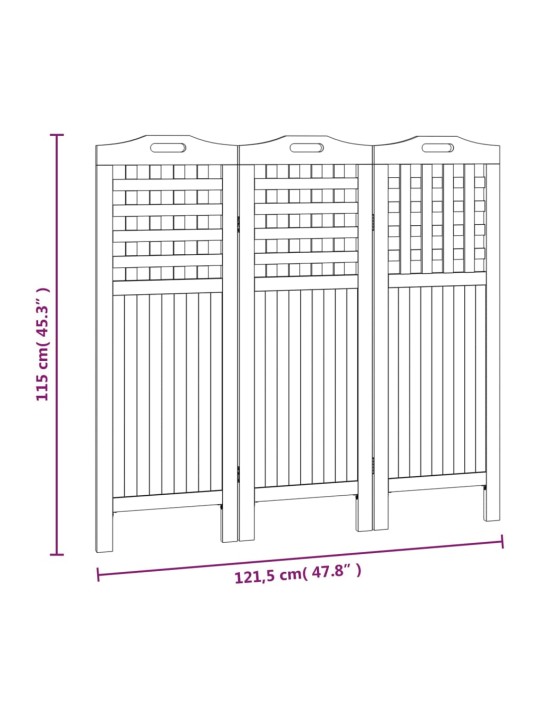 3-paneelinen Tilanjakaja 121,5x2x115 cm täysi akasiapuu