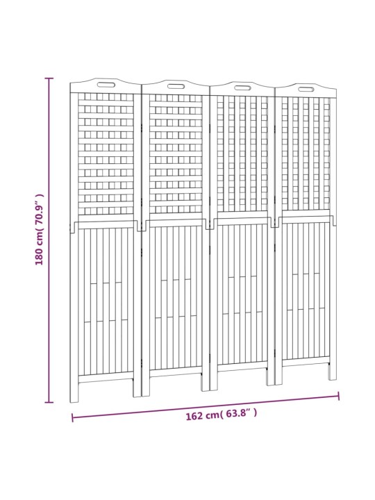 4-paneelinen Tilanjakaja 162x2x180 cm täysi akasiapuu