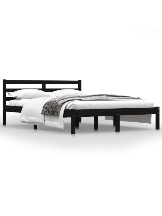 Sängynrunko täysi mänty 135x190 cm musta 4FT6 Double