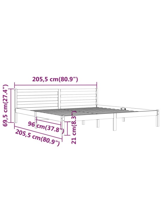 Sängynrunko täysi mänty 200x200 cm valkoinen