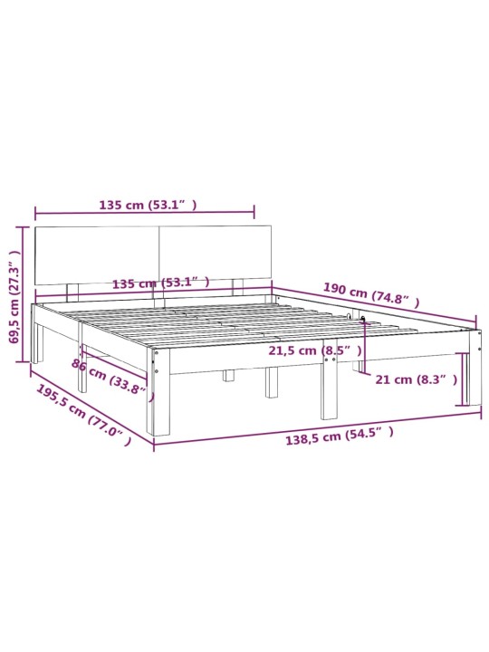 Sängynrunko valkoinen täysi puu 135x190 cm 4FT6 Double
