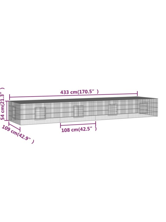 4-paneelinen kanihäkki 433x109x54 cm galvanoitu rauta