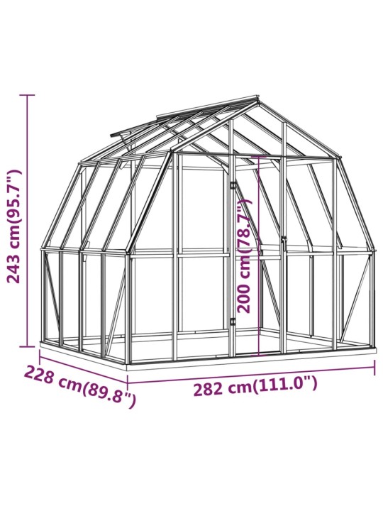 Kasvihuone alumiinirungolla antrasiitti 6,43 m²