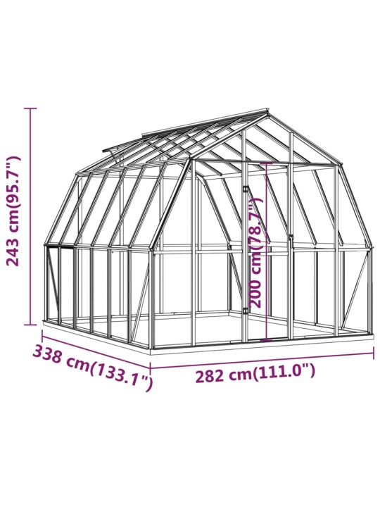 Kasvihuone alumiinirungolla antrasiitti 9,53 m² alumiini