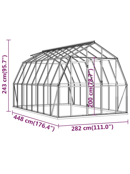 Kasvihuone alumiinirungolla antrasiitti 12,63 m² alumiini