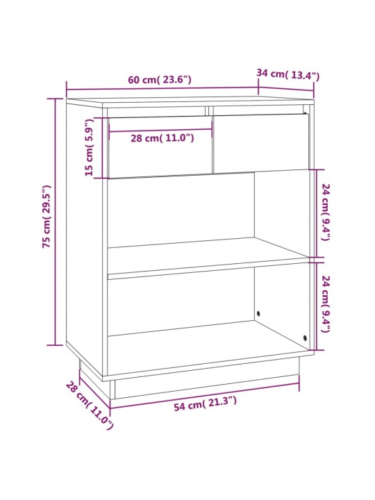 Konsolikaappi hunajanruskea 60x34x75 cm täysi mänty