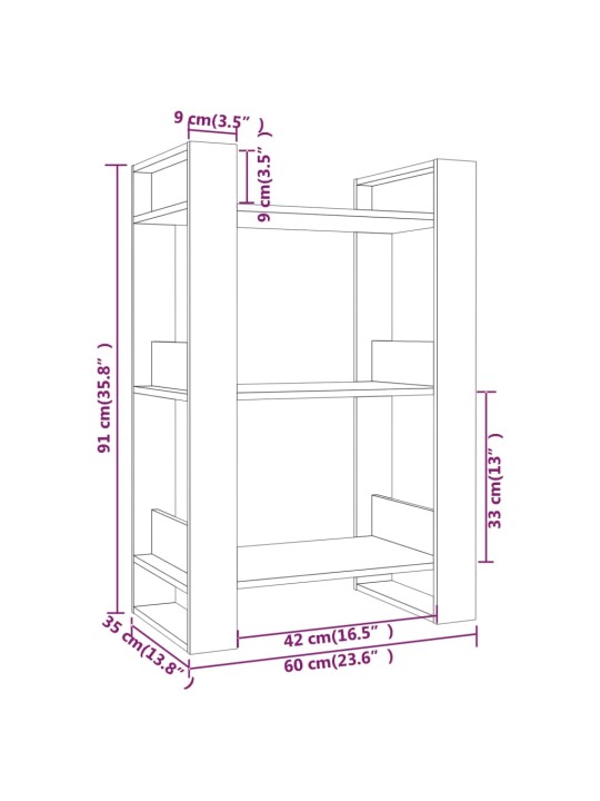 Kirjahylly/tilanjakaja 60x35x91 cm täysi mänty