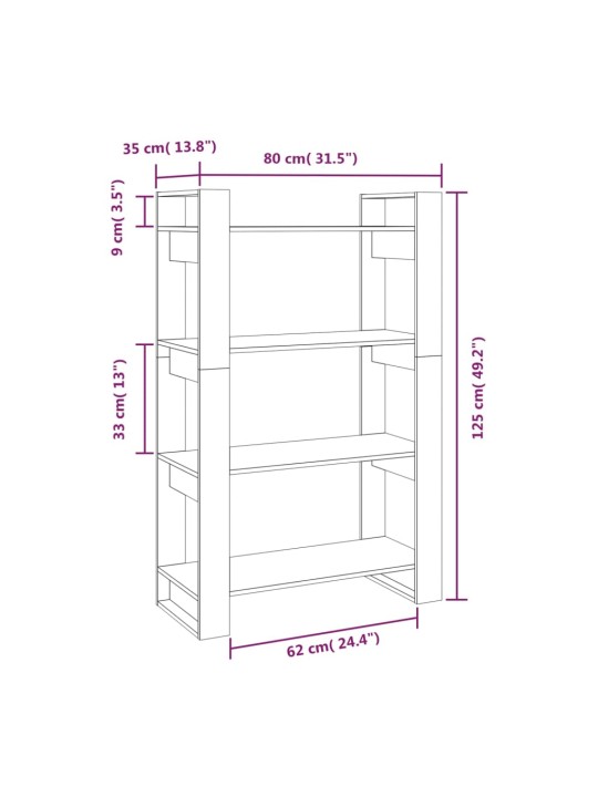 Kirjahylly/tilanjakaja 80x35x125 cm täysi mänty