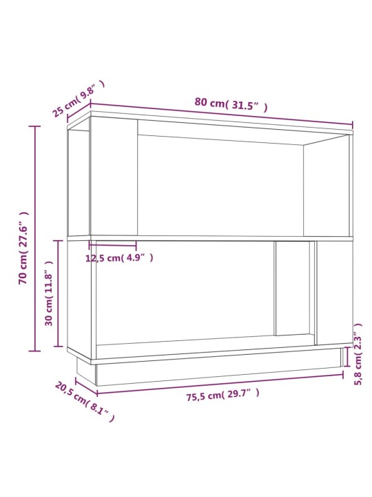 Kirjahylly/tilanjakaja musta 80x25x70 cm täysi mänty