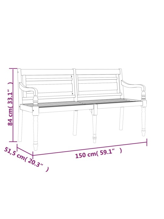 Batavia-penkki 150 cm täysi tiikki