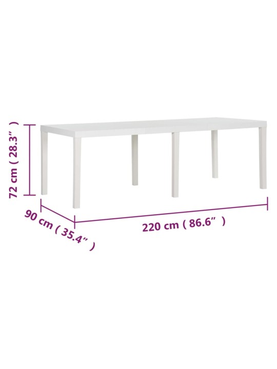 Puutarhapöytä 220x90x72 cm PP valkoinen