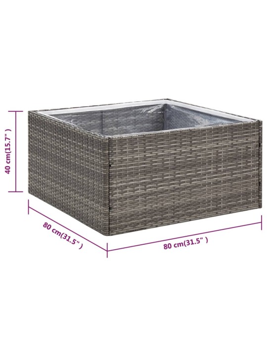 Kukkalaatikko harmaa 80x80x40 cm polyrottinki