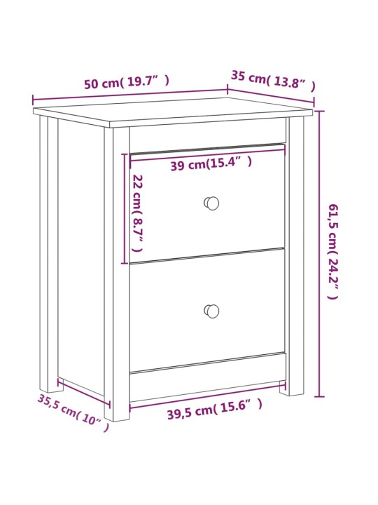 Yöpöydät 2 kpl valkoinen 50x35x61,5 cm täysi mänty