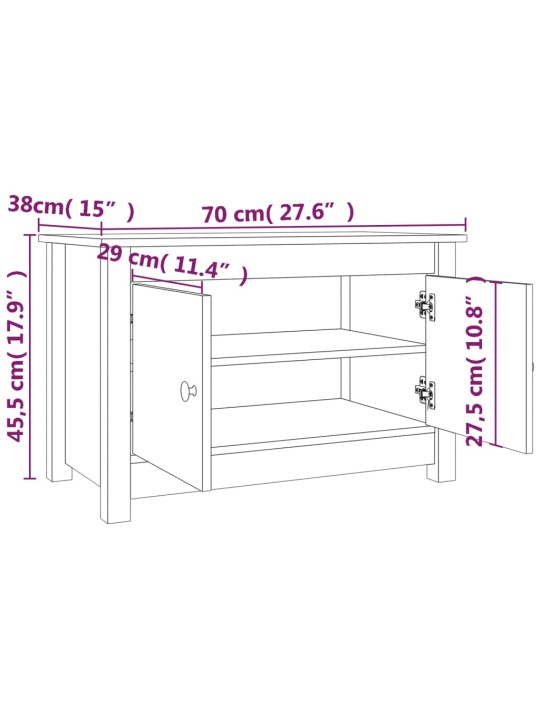 Kenkäkaappi harmaa 70x38x45,5 cm täysi mänty