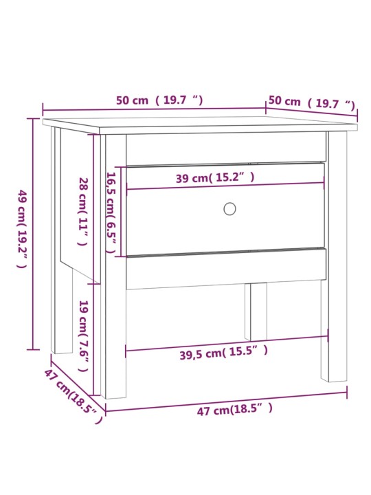 Sivupöydät 2 kpl harmaa 50x50x49 cm täysi mänty