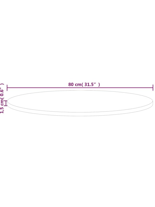 Pyöreä pöytälevy Ø80x1,5 cm käsittelemätön täysi tammi