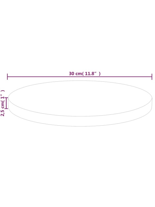 Pyöreä pöytälevy Ø30x2,5 cm käsittelemätön täysi tammi