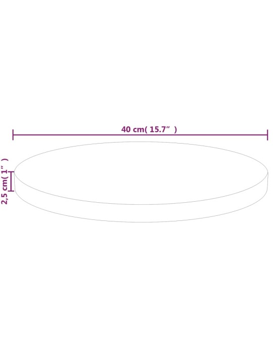 Pyöreä pöytälevy Ø40x2,5 cm käsittelemätön täysi tammi