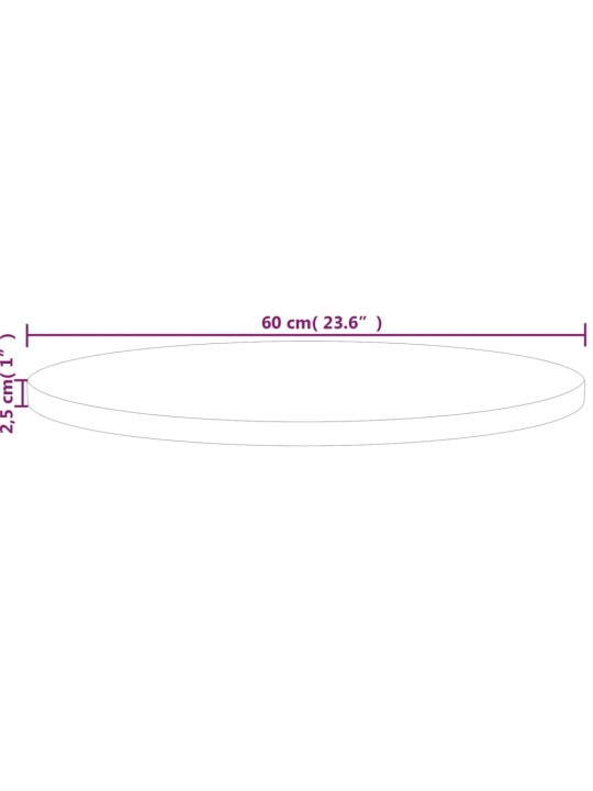 Pyöreä pöytälevy Ø60x2,5 cm käsittelemätön täysi tammi