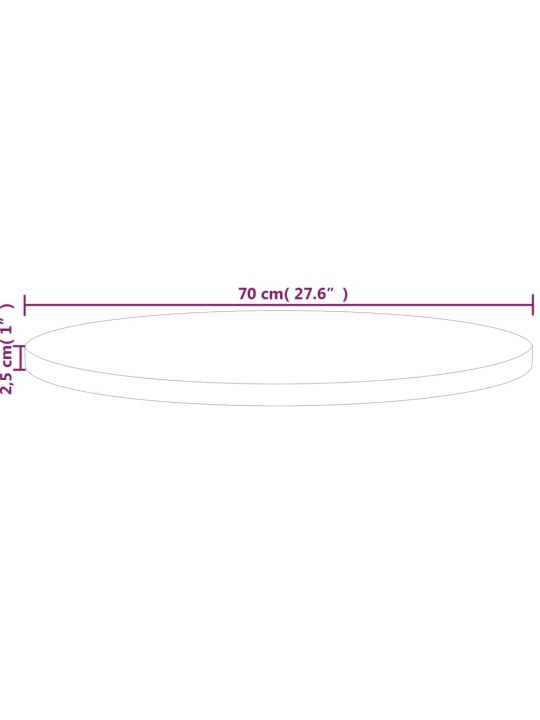 Pyöreä pöytälevy Ø70x2,5 cm käsittelemätön täysi tammi