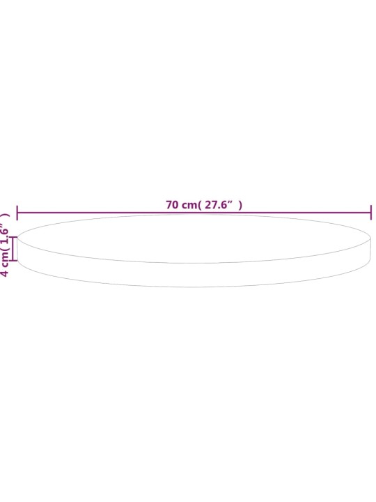 Pyöreä pöytälevy Ø70x4 cm käsittelemätön täysi tammi