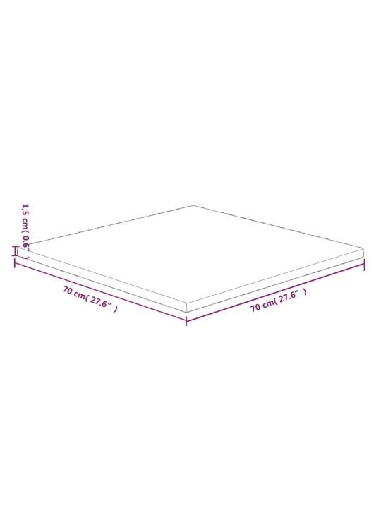 Neliönmuotoinen pöytälevy 70x70x1,5 cm käsittelemätön tammi