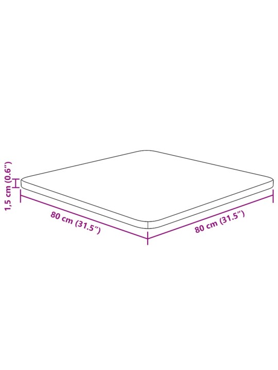 Neliönmuotoinen pöytälevy 80x80x1,5 cm käsittelemätön tammi