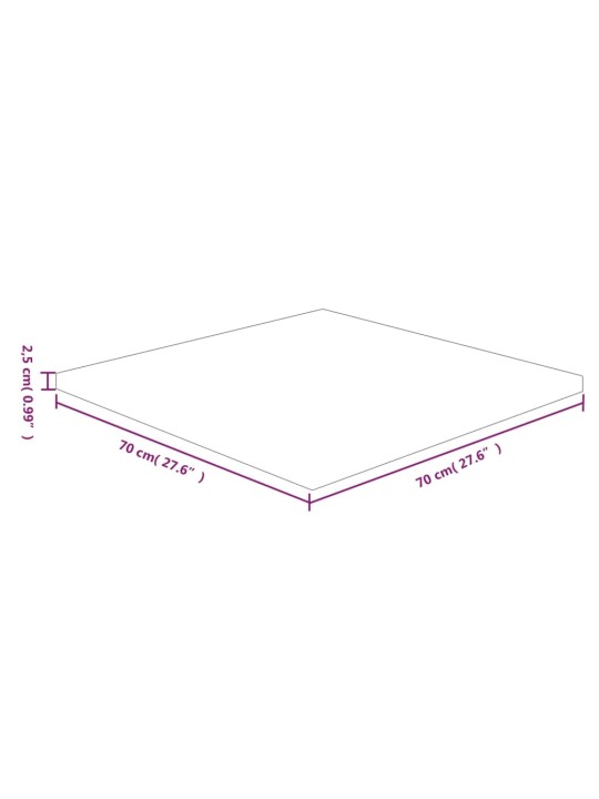 Neliönmuotoinen pöytälevy 70x70x2,5 cm käsittelemätön tammi