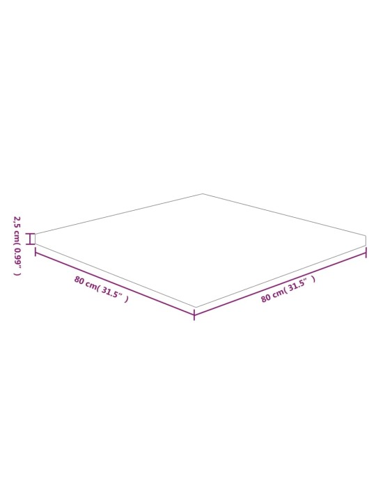 Neliönmuotoinen pöytälevy 80x80x2,5 cm käsittelemätön tammi