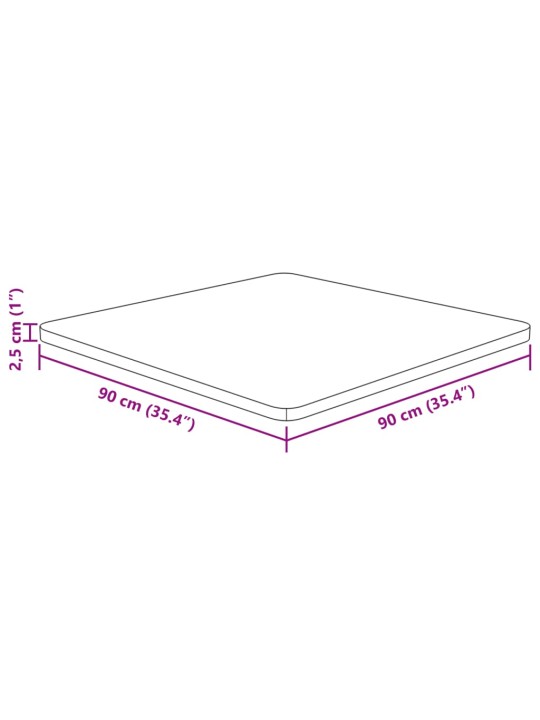 Neliönmuotoinen pöytälevy 90x90x2,5 cm käsittelemätön tammi