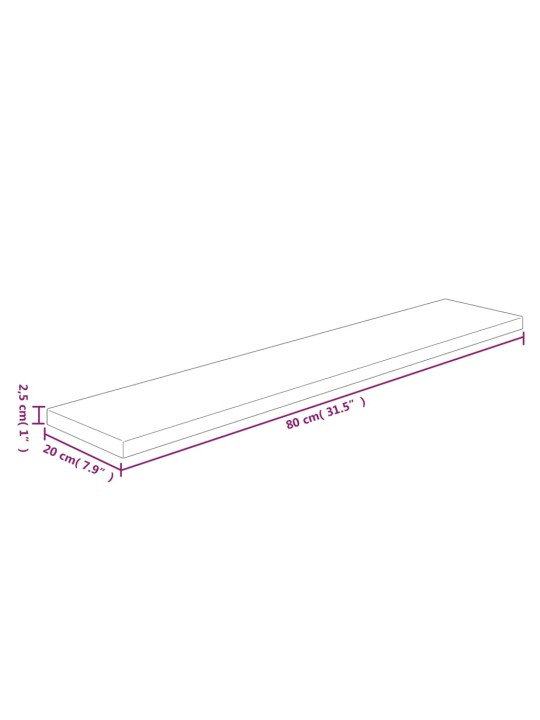 Hyllylevy 80x20x2,5 cm käsittelemätön täysi tammi