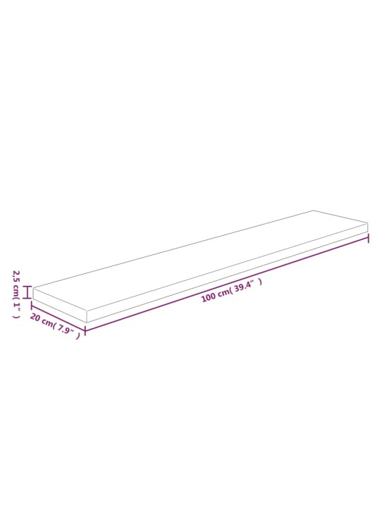 Hyllylevy 100x20x2,5 cm käsittelemätön täysi tammi