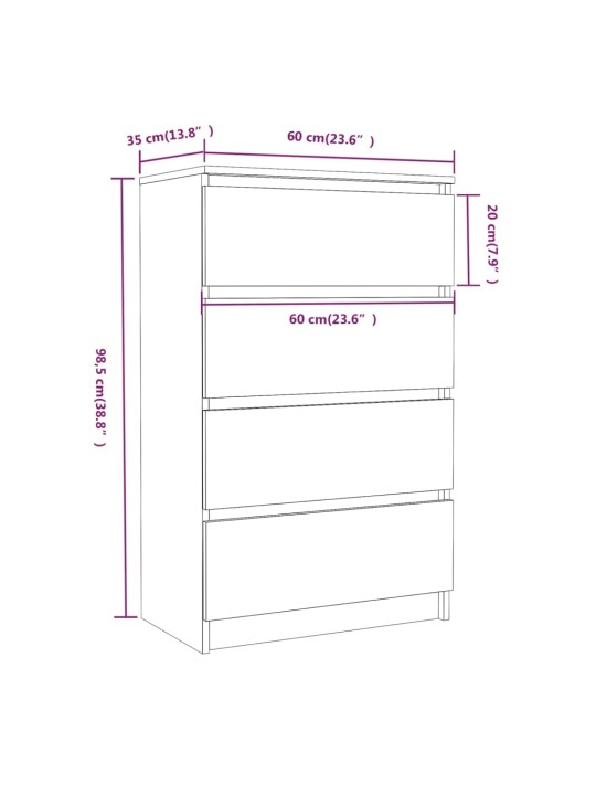 Senkki ruskea tammi 60x35x98,5 cm tekninen puu