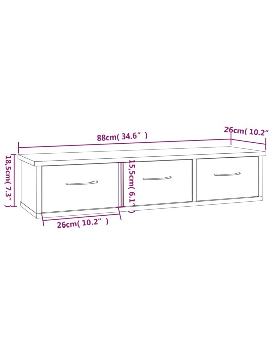 TV-seinäkaappi harmaa Sonoma 88x26x18,5 cm tekninen puu