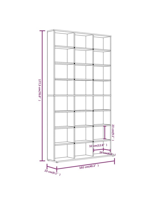 CD-hylly ruskea tammi 102x23x177,5 cm tekninen puu