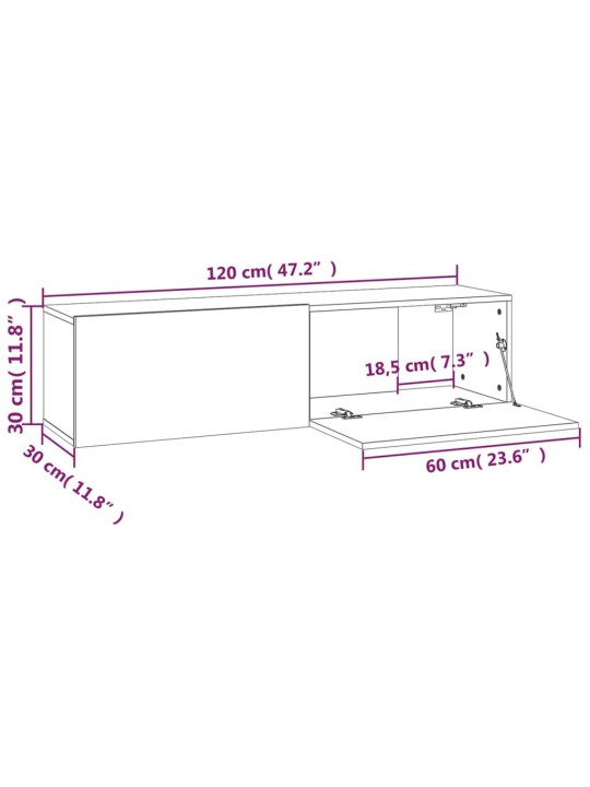 TV-seinäkaappi ruskea tammi 120x30x30 cm tekninen puu