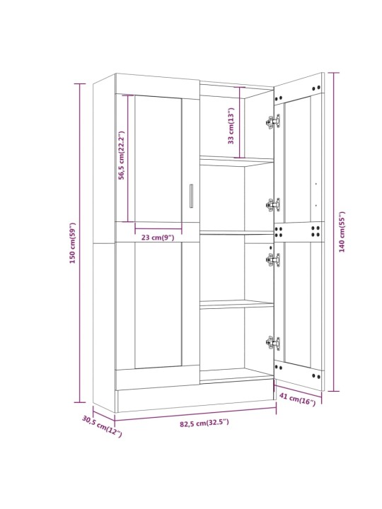 Vitriinikaappi harmaa Sonoma 82,5x30,5x150 cm tekninen puu