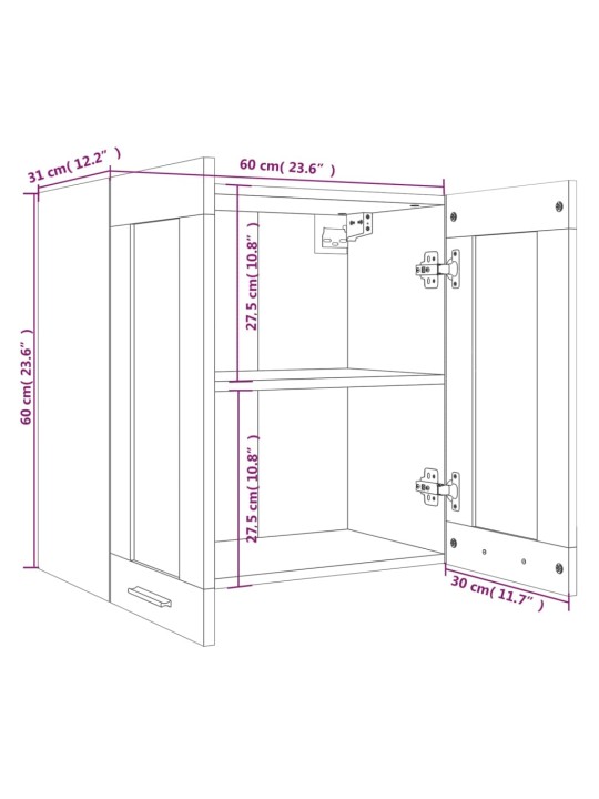 Riippuva lasikaappi harmaa Sonoma 60x31x60 cm tekninen puu